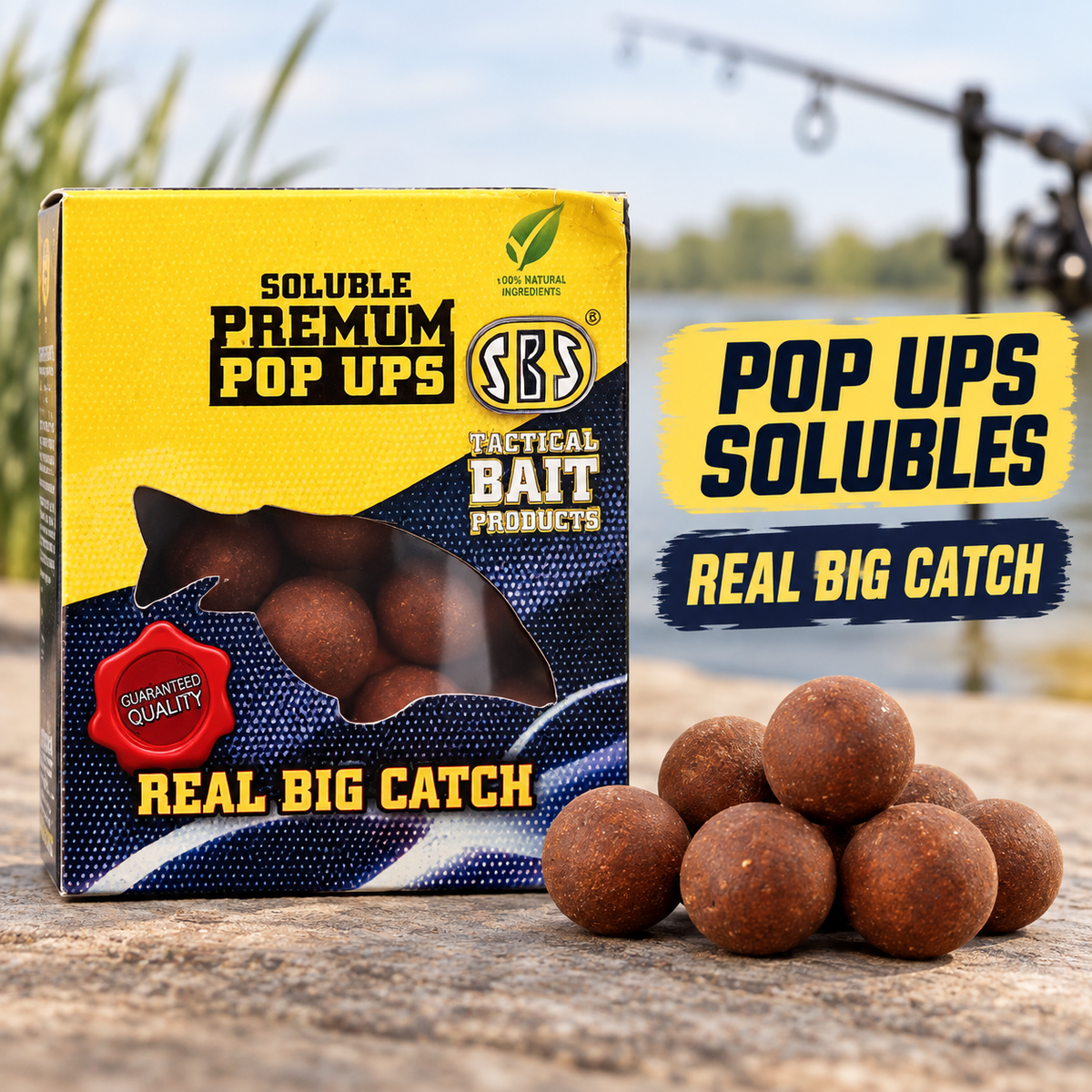 RBS Soluble Premium Pop Ups Real Big Catch y cebos marrones
