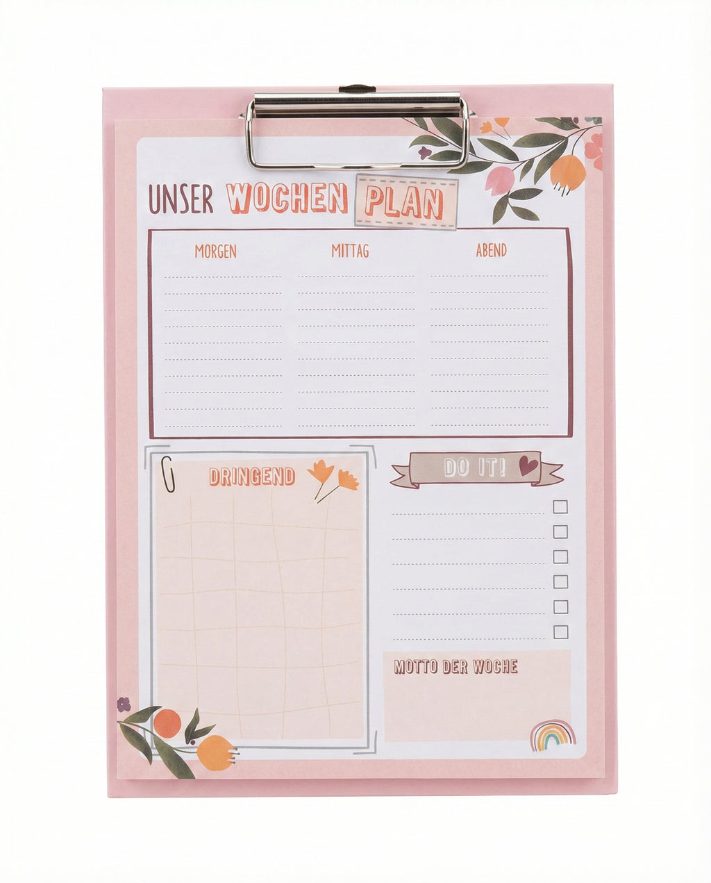 Planificador Semanal con Clip Rosa Floral