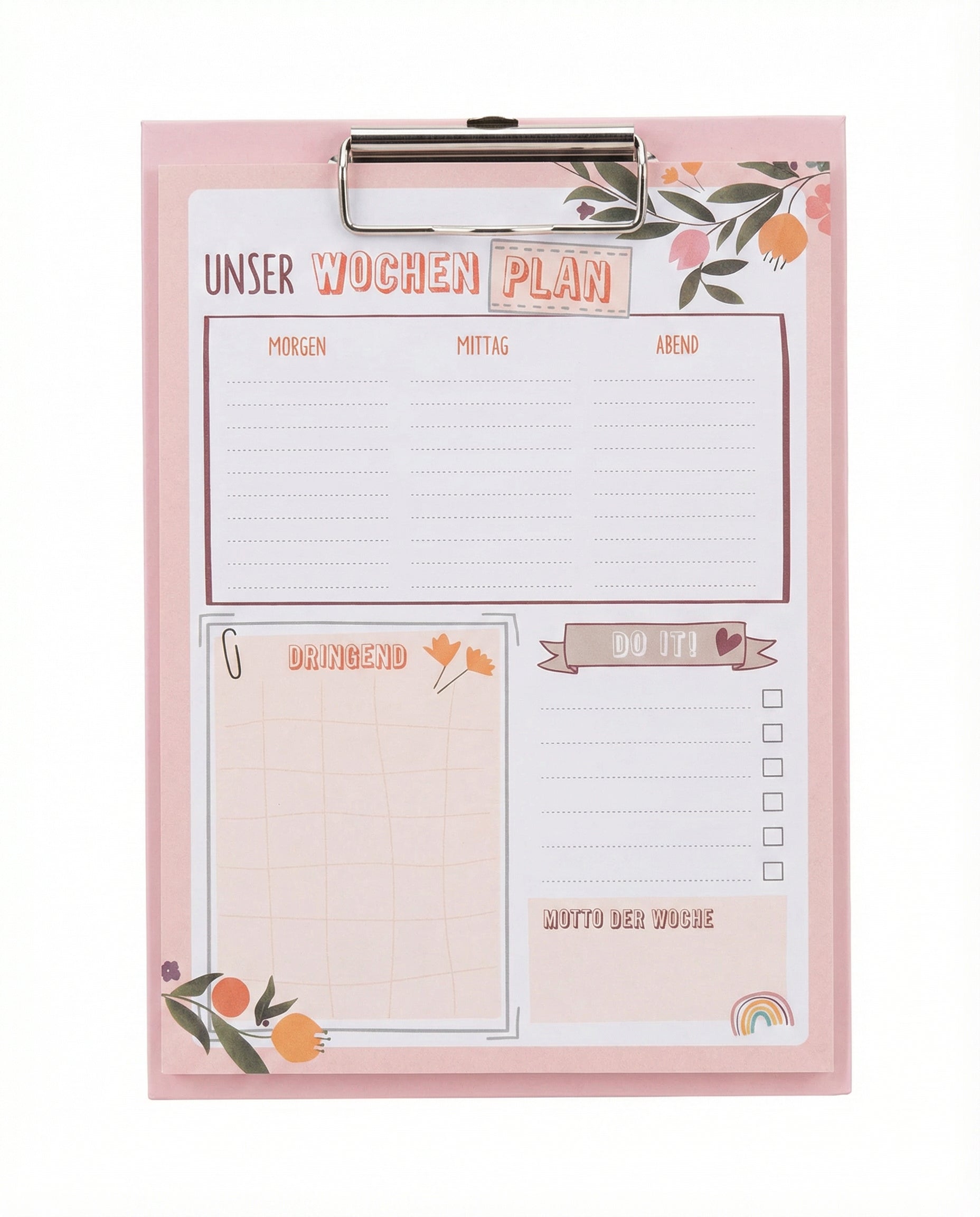 Planificador Semanal con Clip Rosa Floral