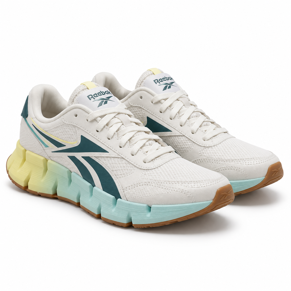 Reebok FloatZig 2 17858 Chalk Yellow Aqua sobre fondo blanco