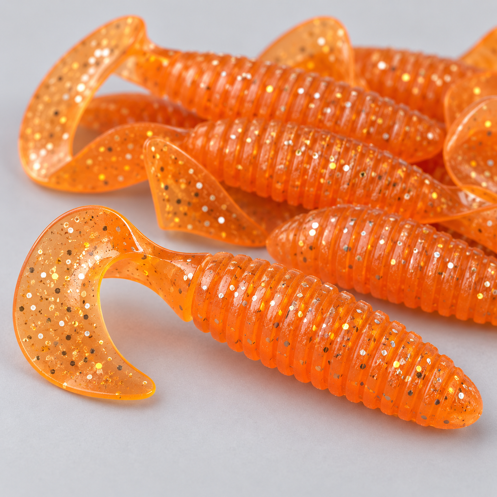 Detalle del señuelo Relax naranja con brillo