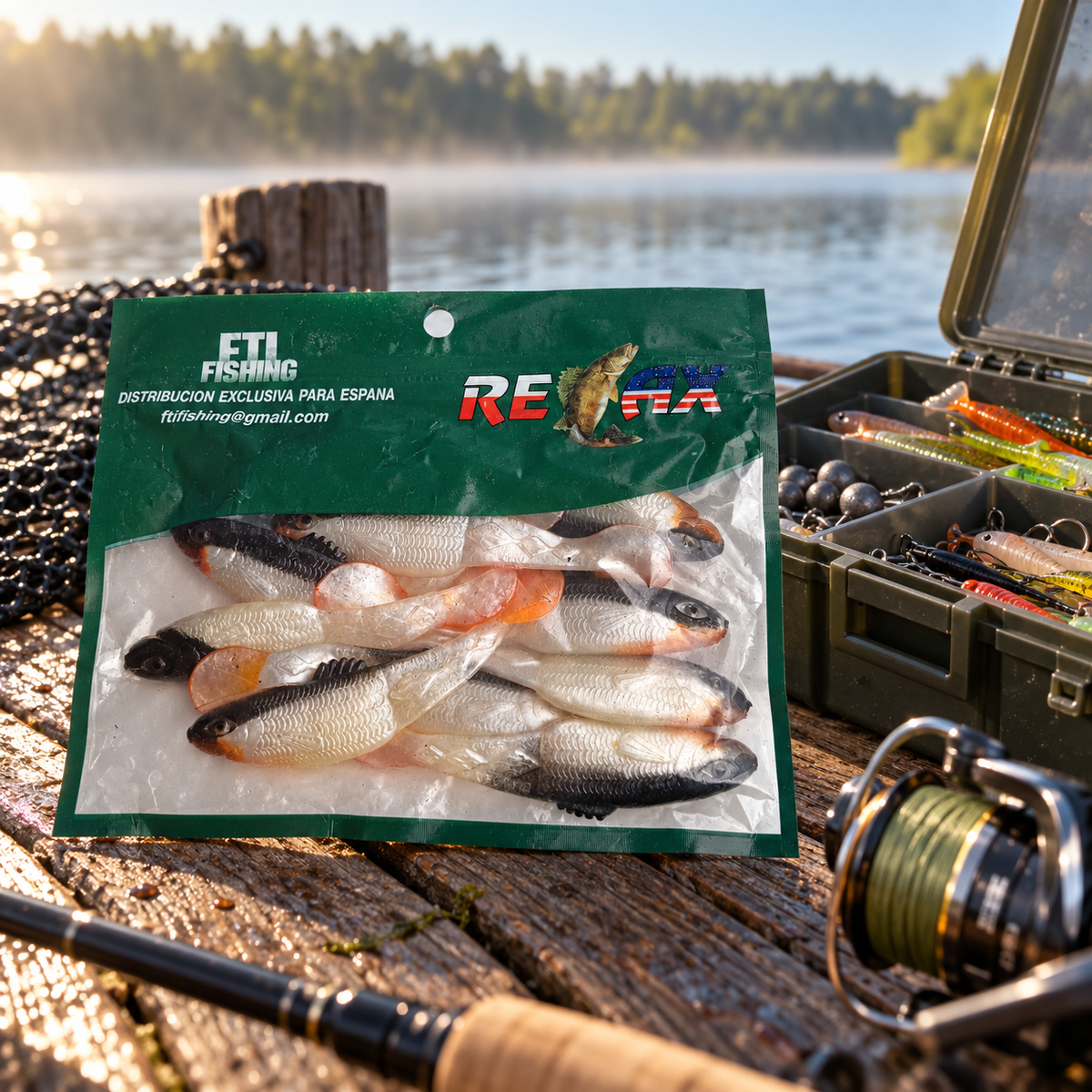 Relax señuelos tipo pez realista junto a equipo de pesca