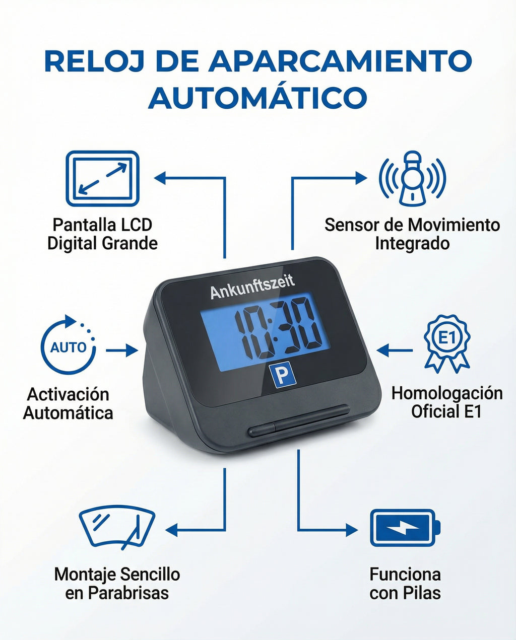 Reloj de Aparcamiento Automático Digital LCD con Sensor Movimiento | Auto XS