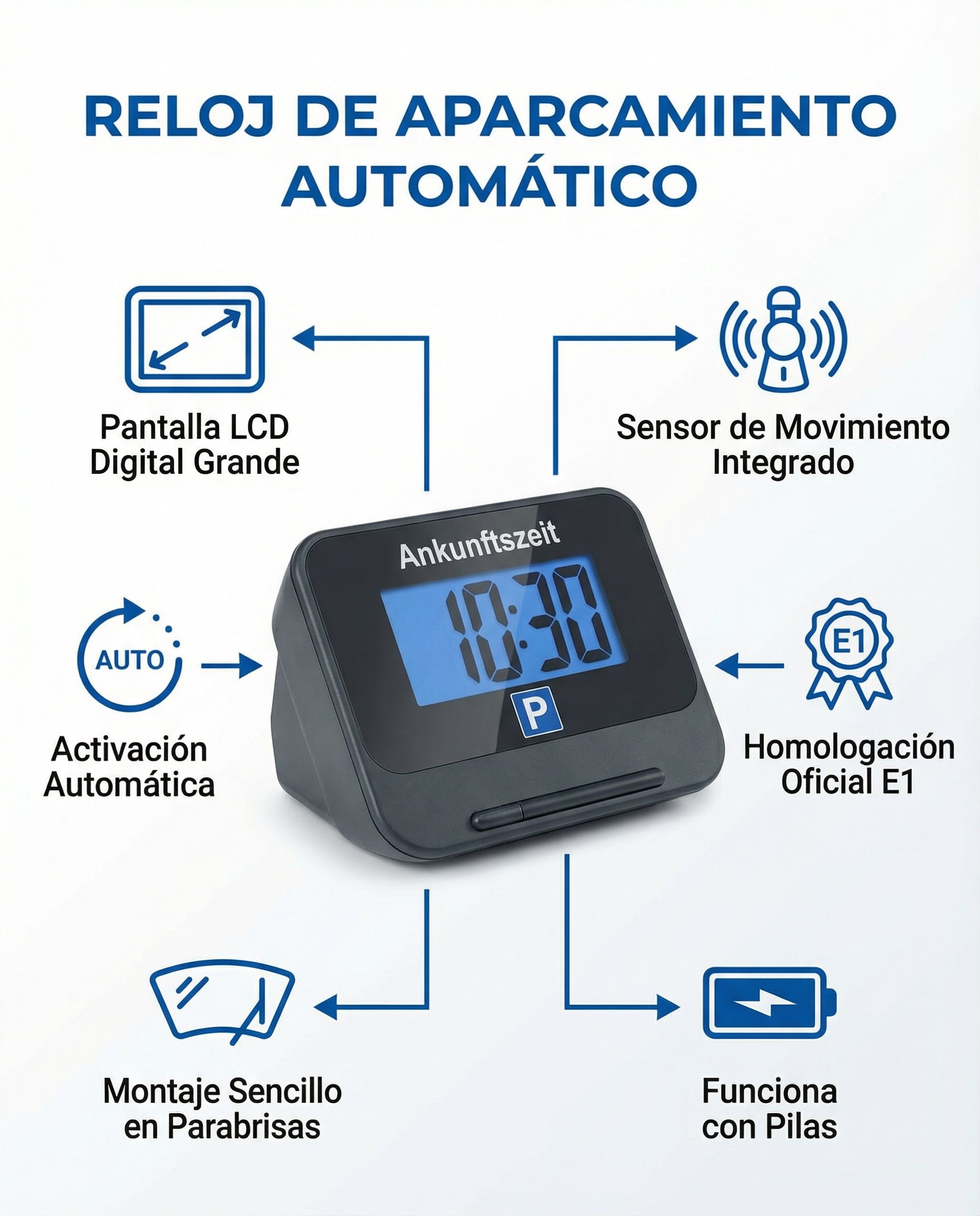 Reloj de Aparcamiento Automático Digital LCD con Sensor Movimiento | Auto XS