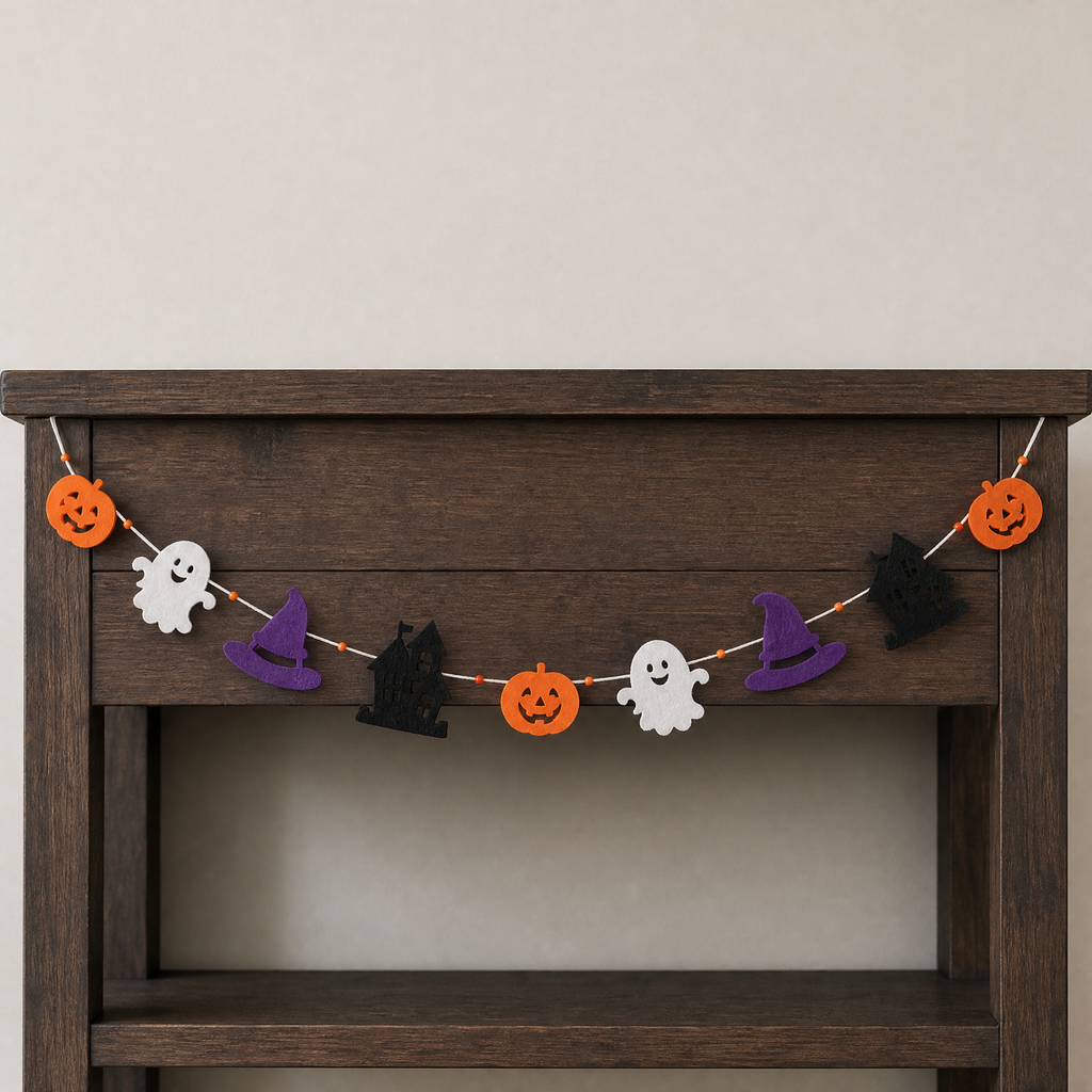 Guirnalda de Halloween con calabazas y fantasmas (fieltro)
