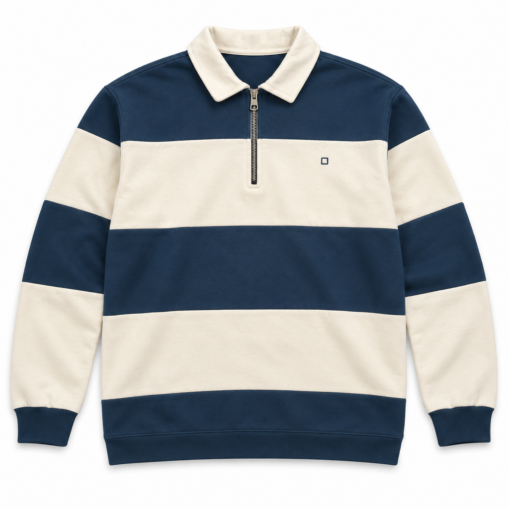 Polo Yellow Skin de rayas azul y crudo, vista frontal