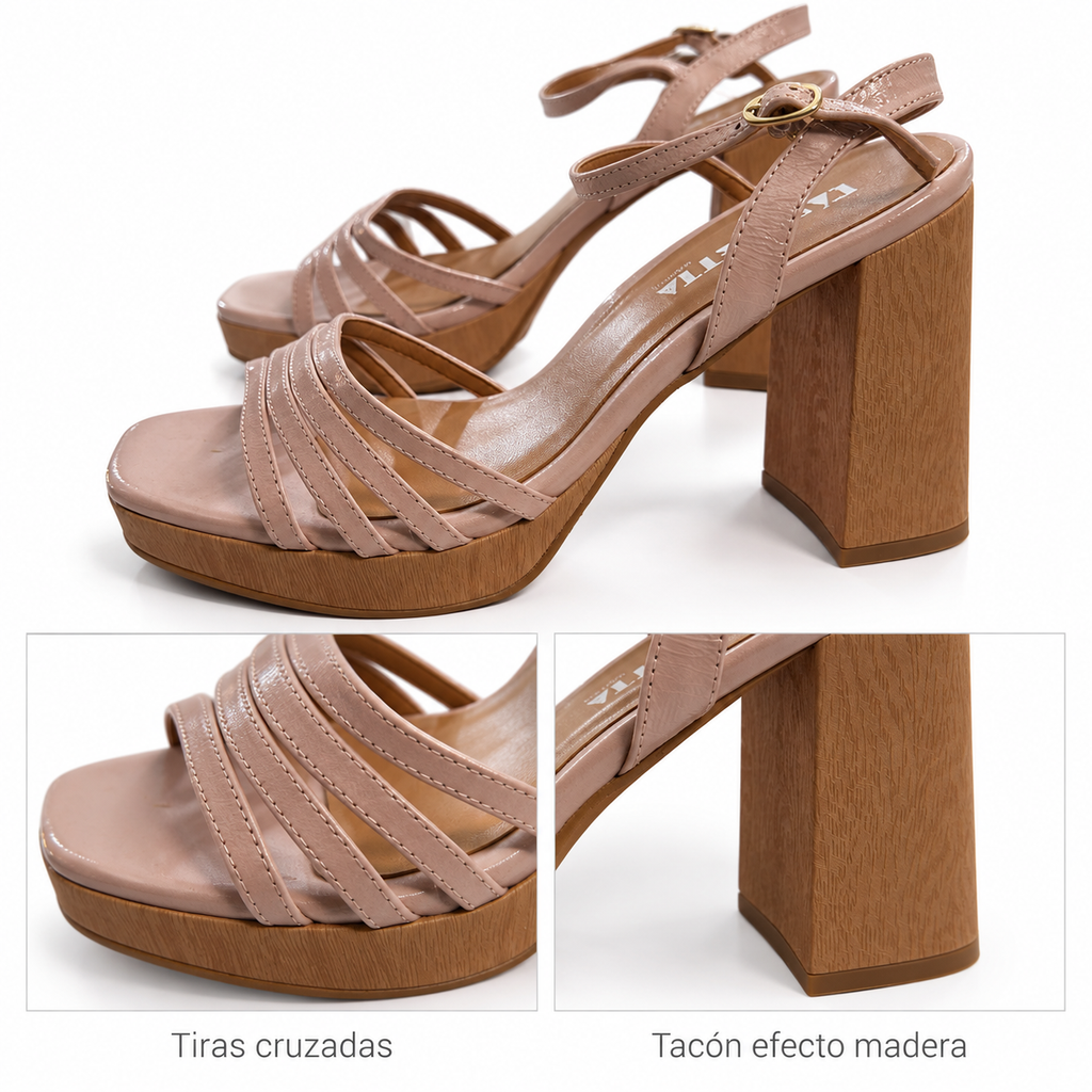 Sandalias La Rosetta 2254 rosa maquillaje talla 38 — tiras cruzadas y tacón efecto madera