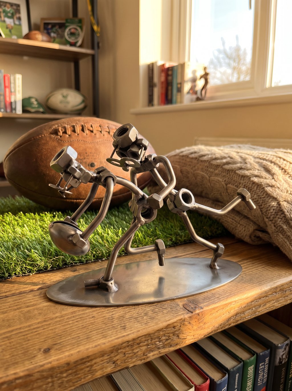 Figura Artesanal de Metal — Jugadores de Rugby