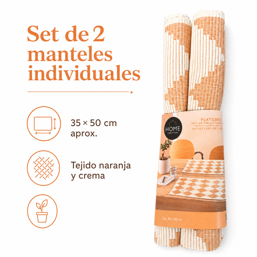 Home Creation Set de 2 Manteles Individuales Naranja y Crema 35 × 50 cm