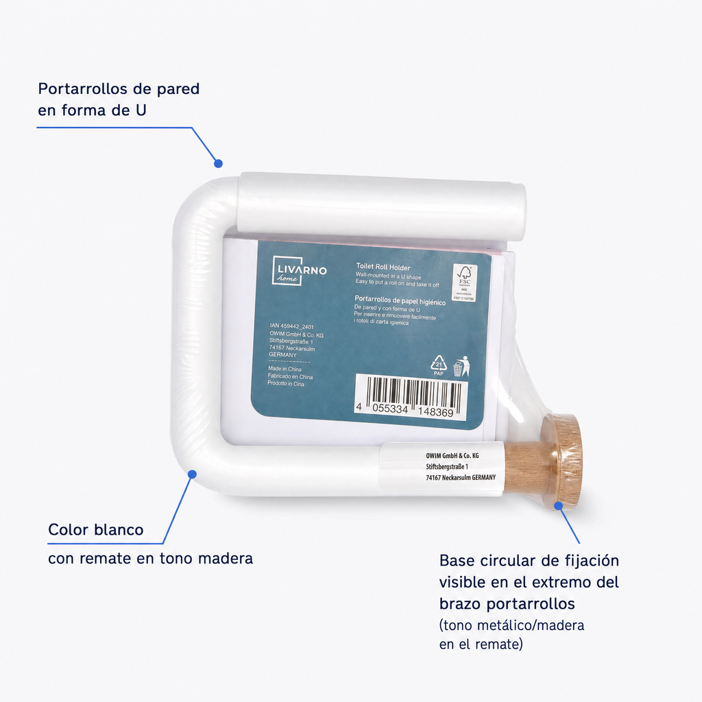 Livarno Portarrollos de pared en forma de U blanco con remate en tono madera