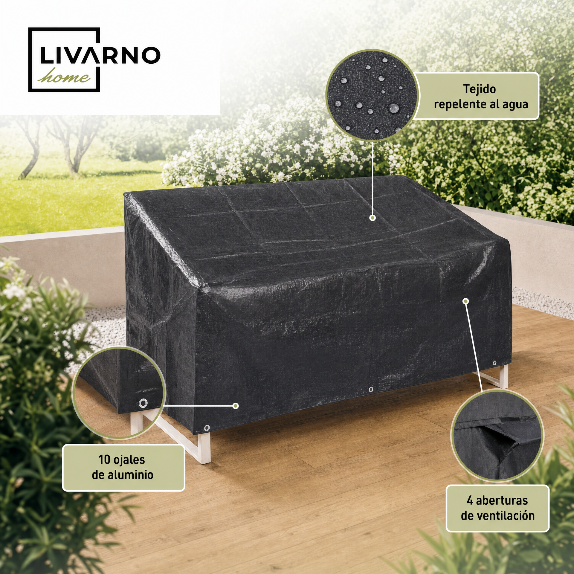 Livarno Home Funda protectora para muebles de exterior con revestimiento PVC repelente al agua