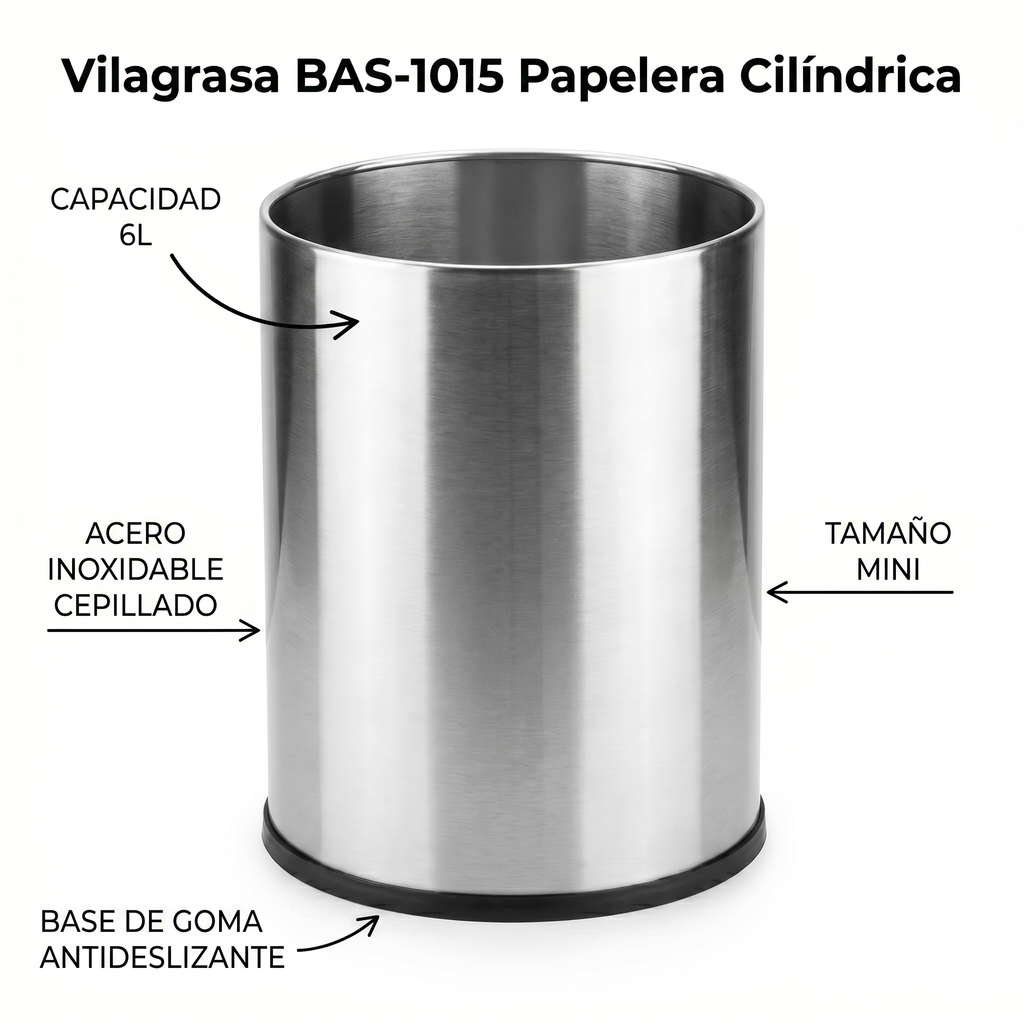 Papelera de Oficina Vilagrasa BAS-1015 — 1015 Inox 6 Litros