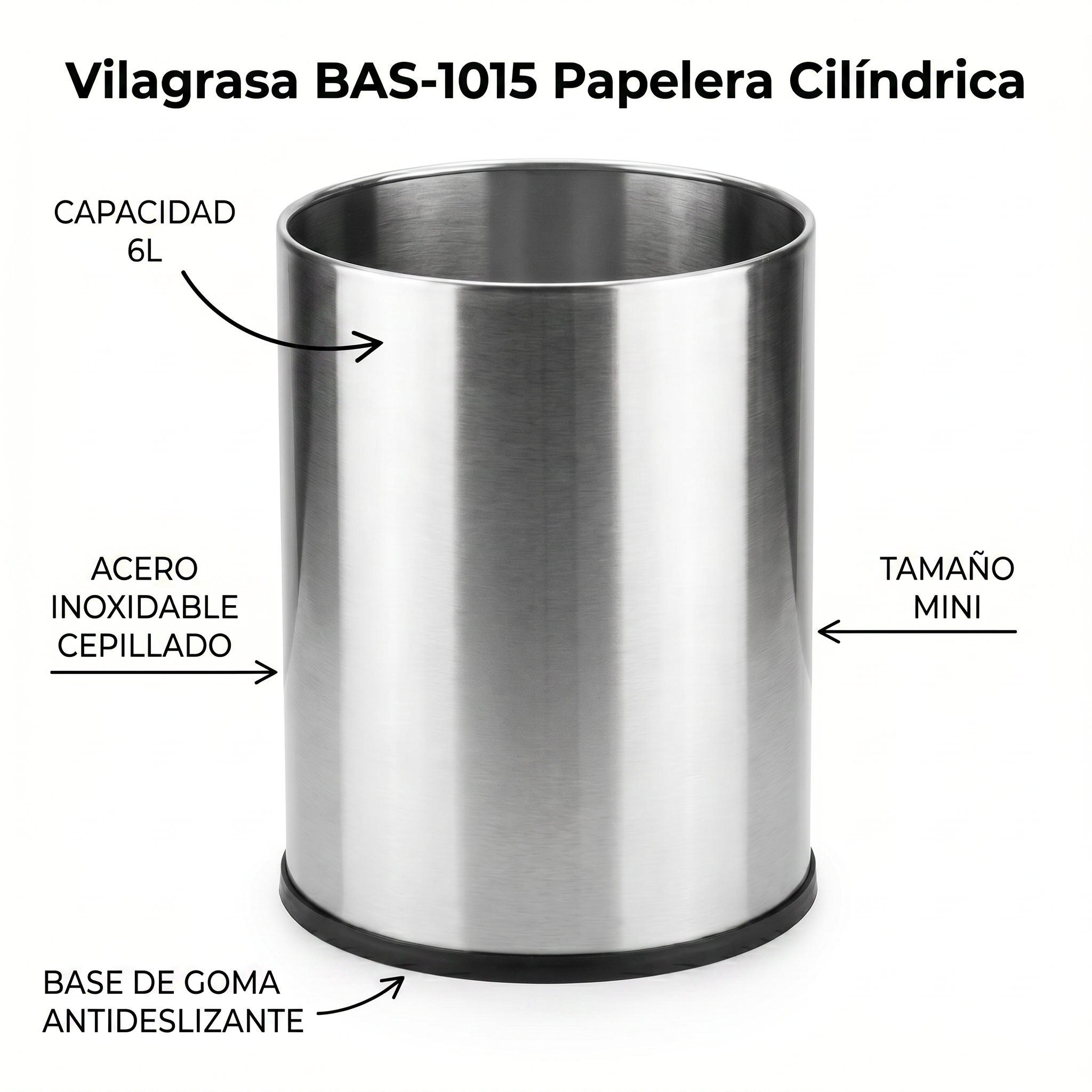 Papelera de Oficina Vilagrasa BAS-1015 — 1015 Inox 6 Litros