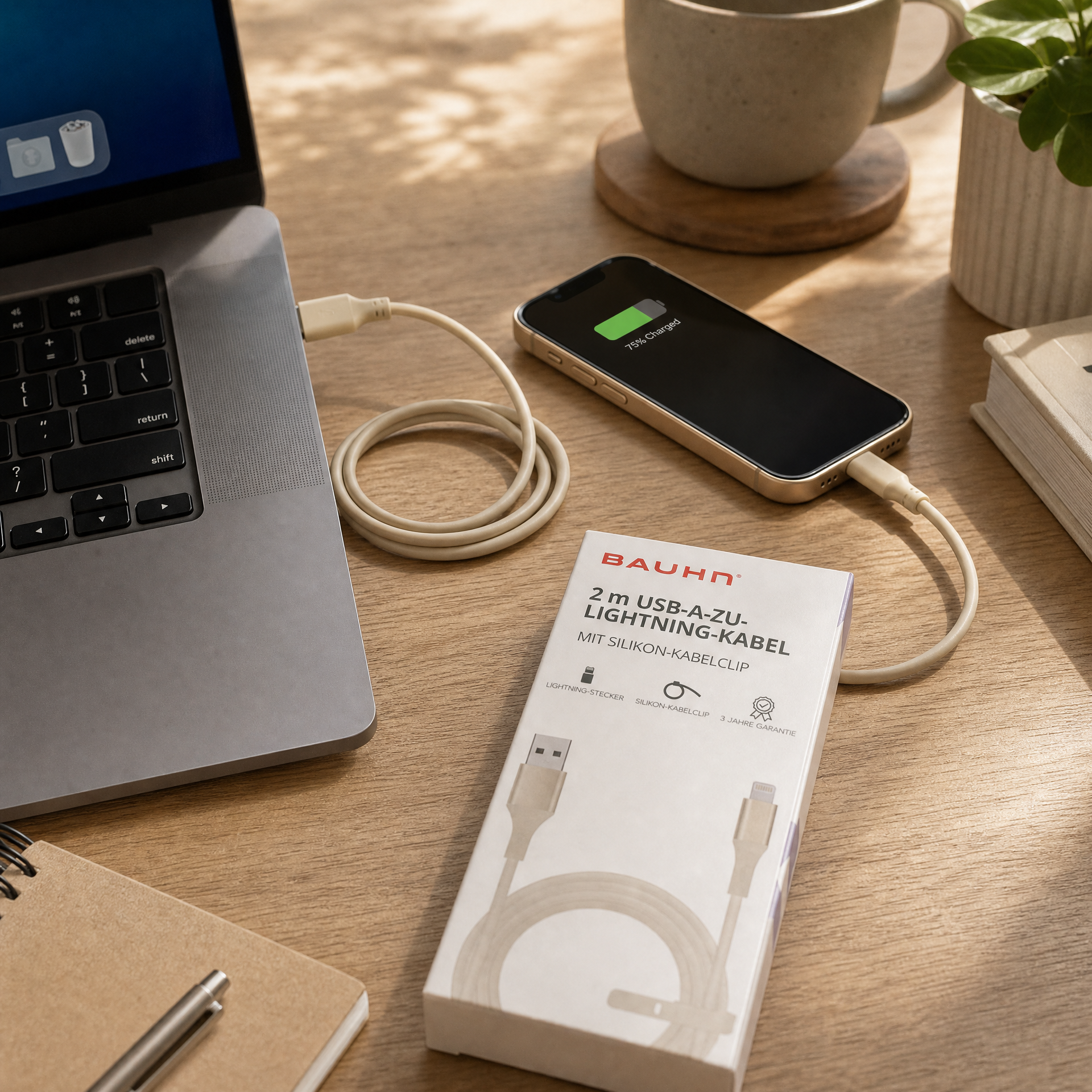 Bauhn Cable USB-A a Lightning 2 m resistente para carga y datos
