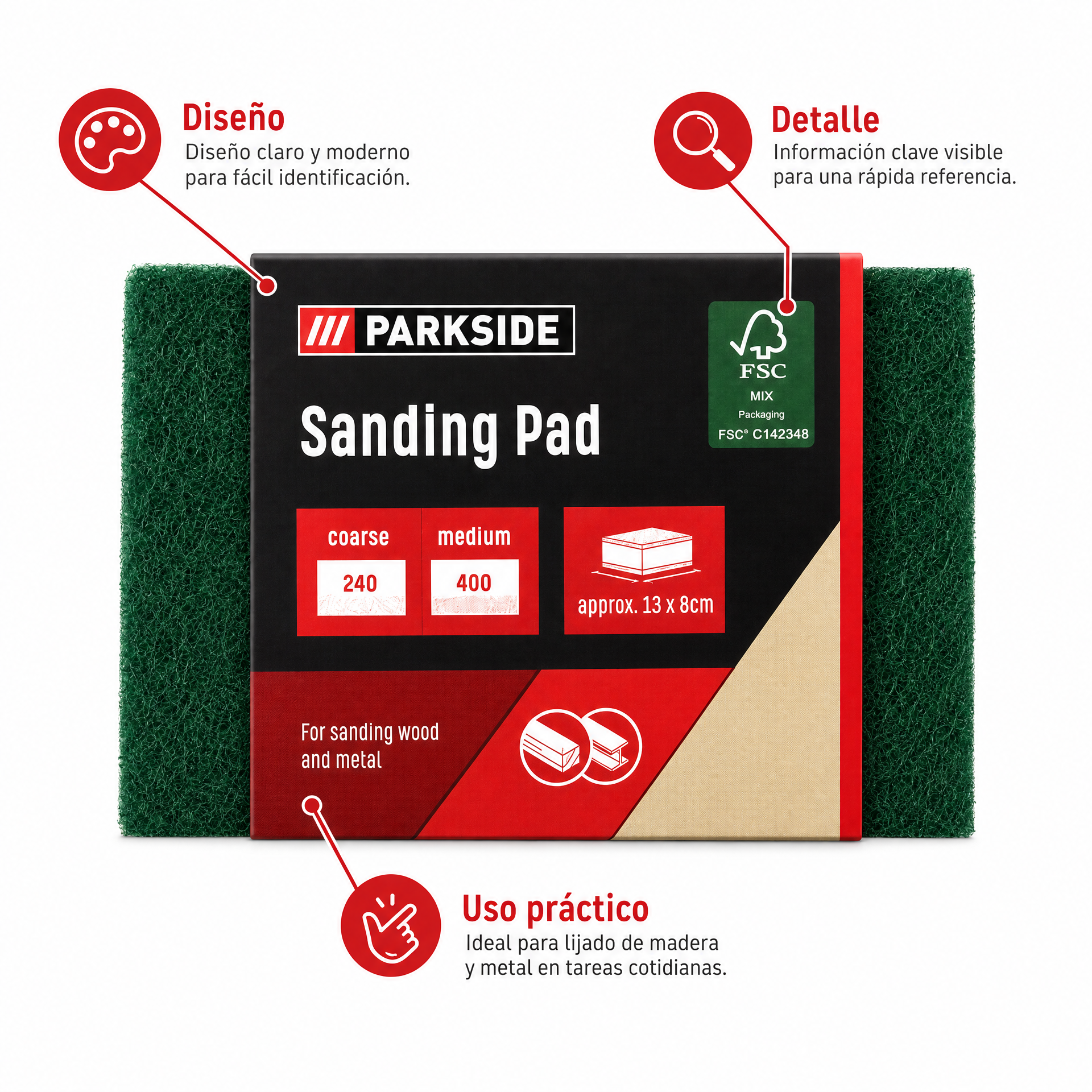 Parkside Almohadillas abrasivas para madera, metal y plástico con sistema autoadhesivo o velcro