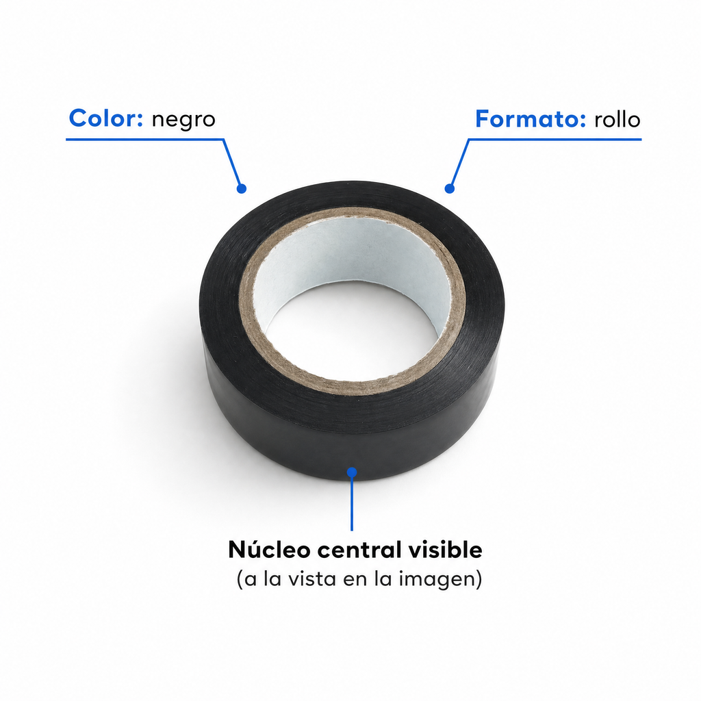 Rollo de cinta adhesiva negra con núcleo visible