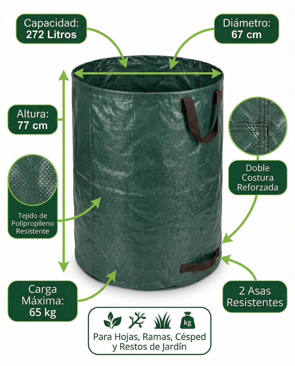 Saco de Jardín Resistente 272 Litros (65 kg) | Gardenline