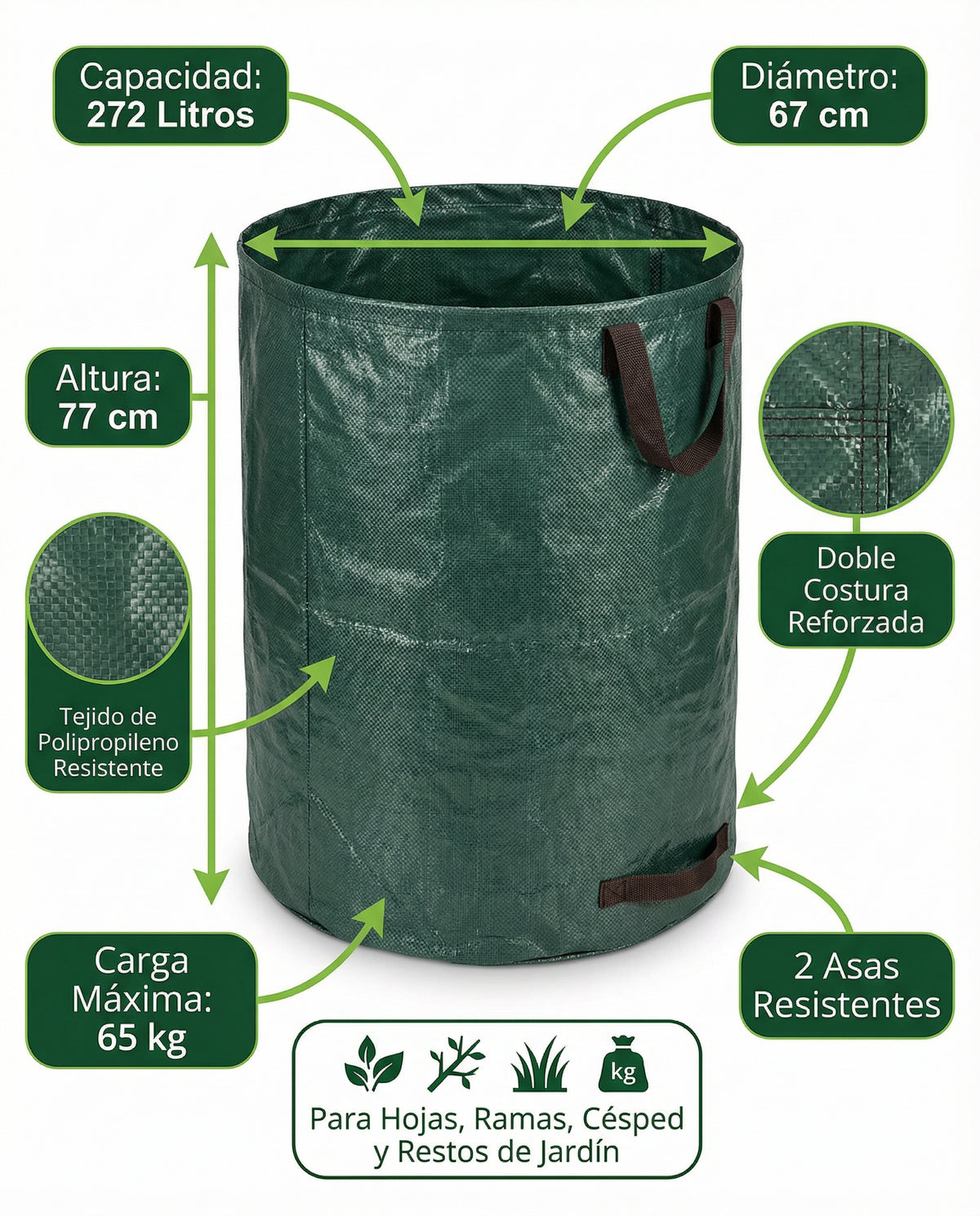 Saco de Jardín Resistente 272 Litros (65 kg) | Gardenline