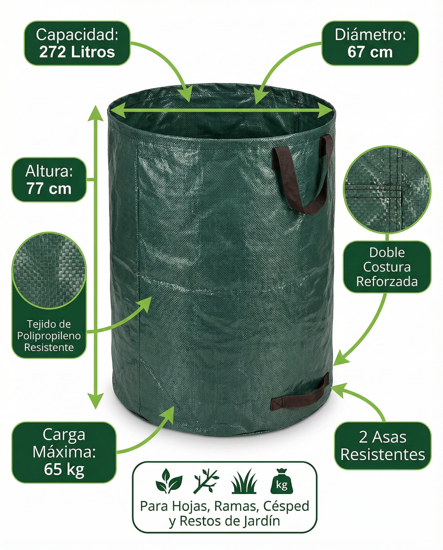 Saco de Jardín Resistente 272 Litros (65 kg) | Gardenline