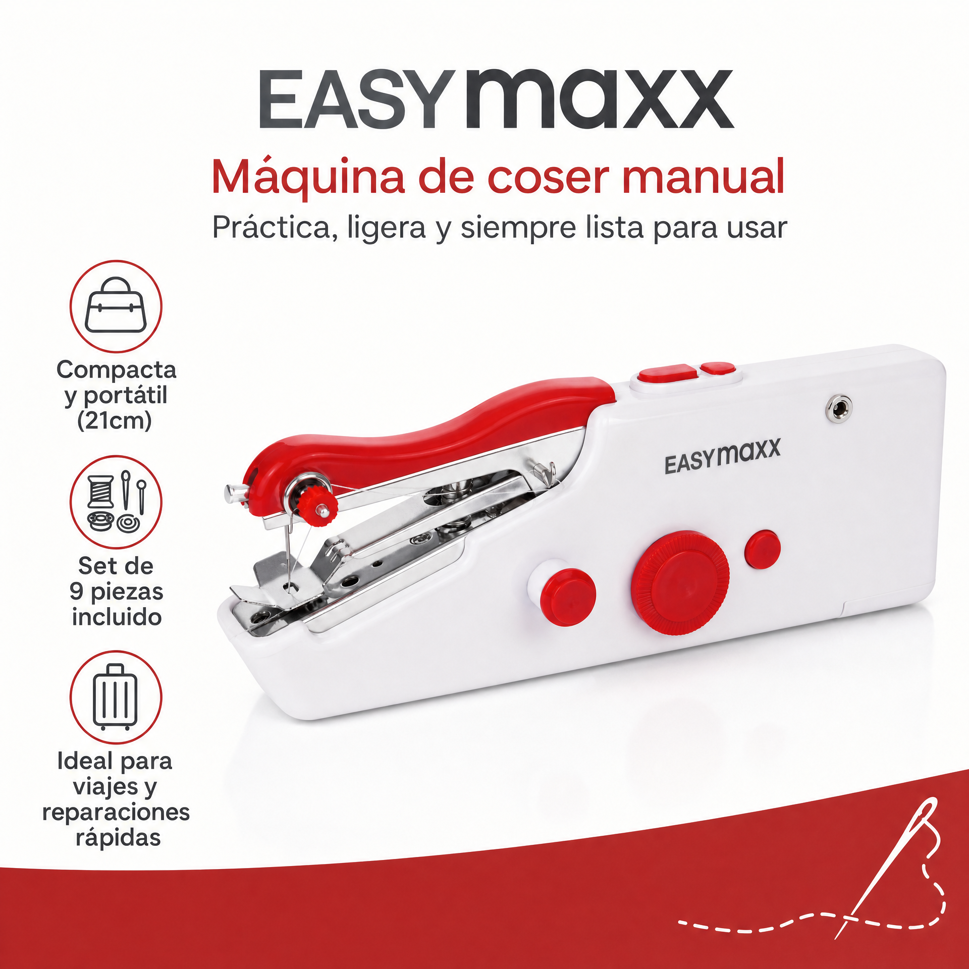 Máquina de coser manual portátil para reparaciones menores con set de piezas