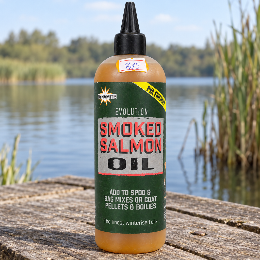 Dynamite Evolution Smoked Salmon Oil en un entorno de pesca