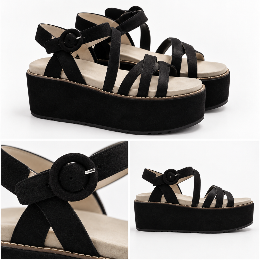 Detalles de las sandalias Casteller 49-21-874 negras de plataforma talla 41