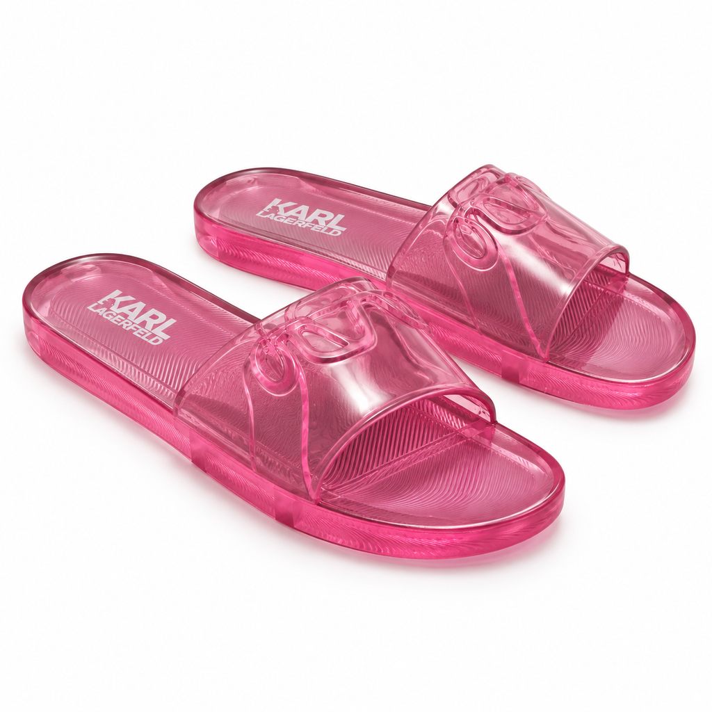 Sandalias Karl Lagerfeld transparentes rosas referencia 16207 talla 39 sobre fondo blanco