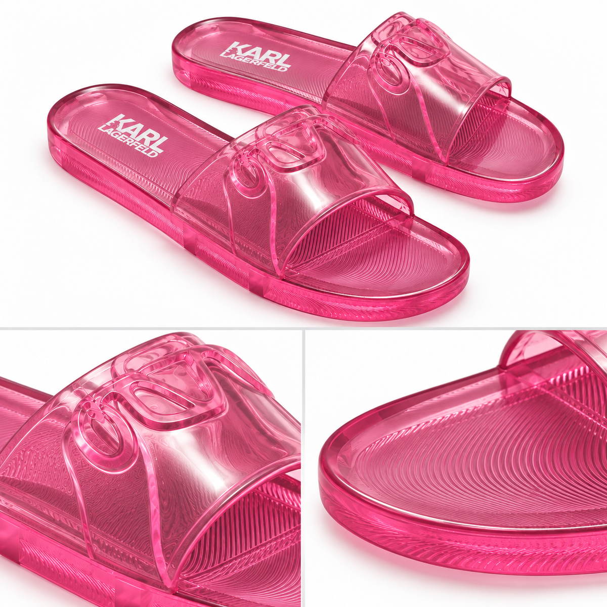 Detalles de las sandalias Karl Lagerfeld transparentes rosas referencia 16207 talla 39