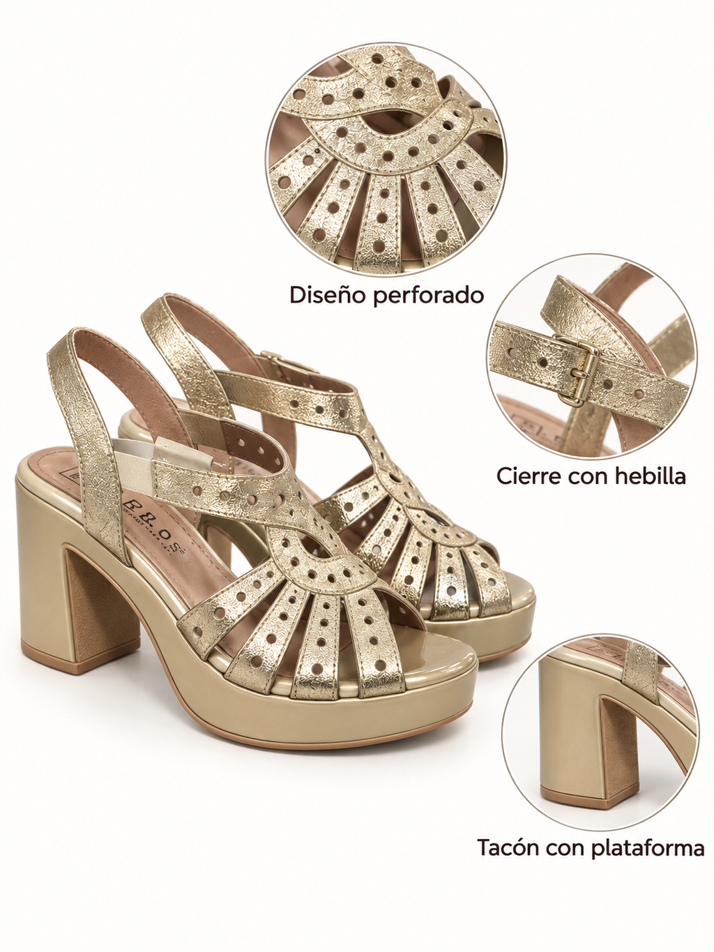 Características de las sandalias Pitillos 18110 oro talla 36