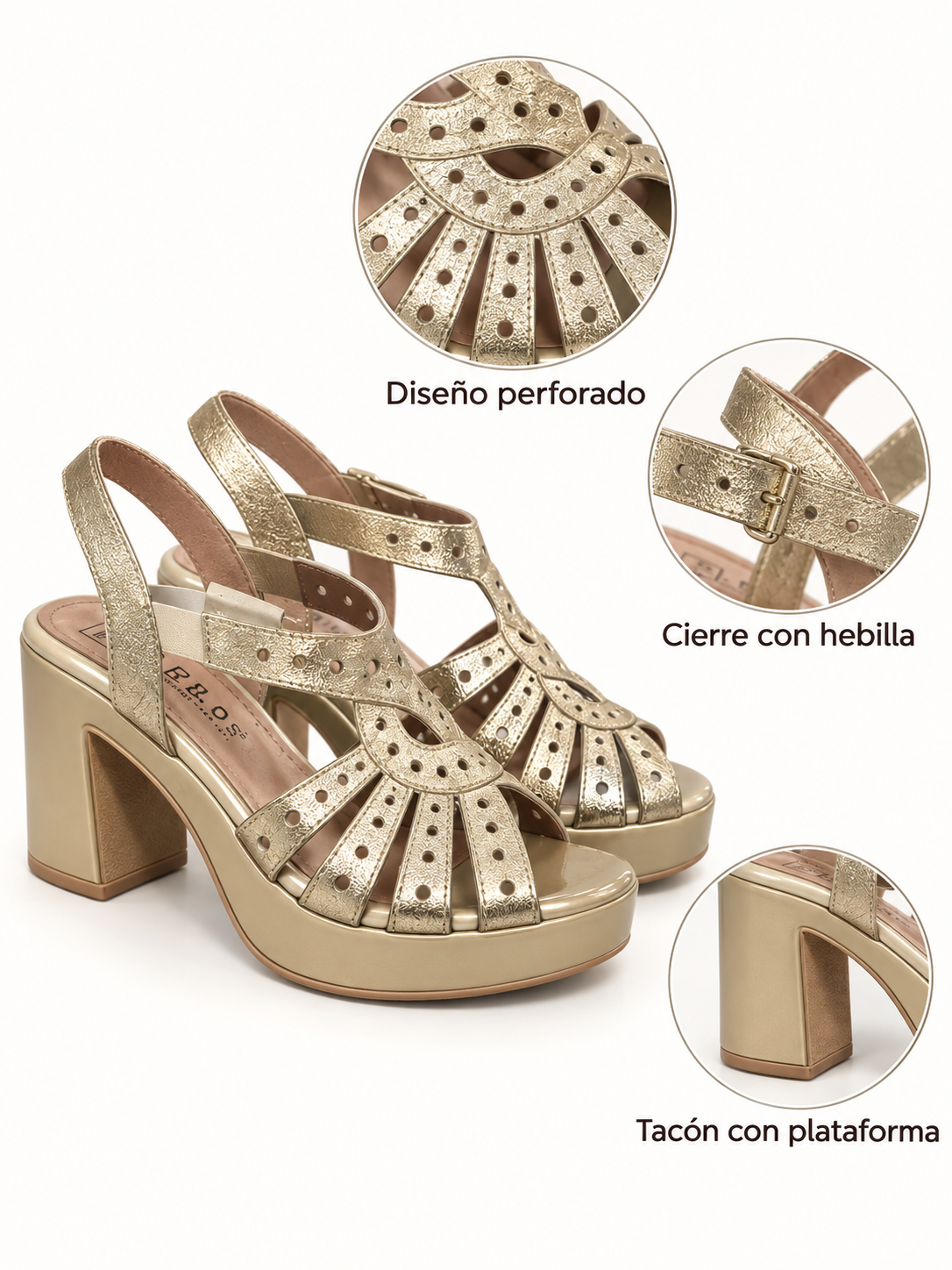 Características de las sandalias Pitillos 18110 oro talla 36