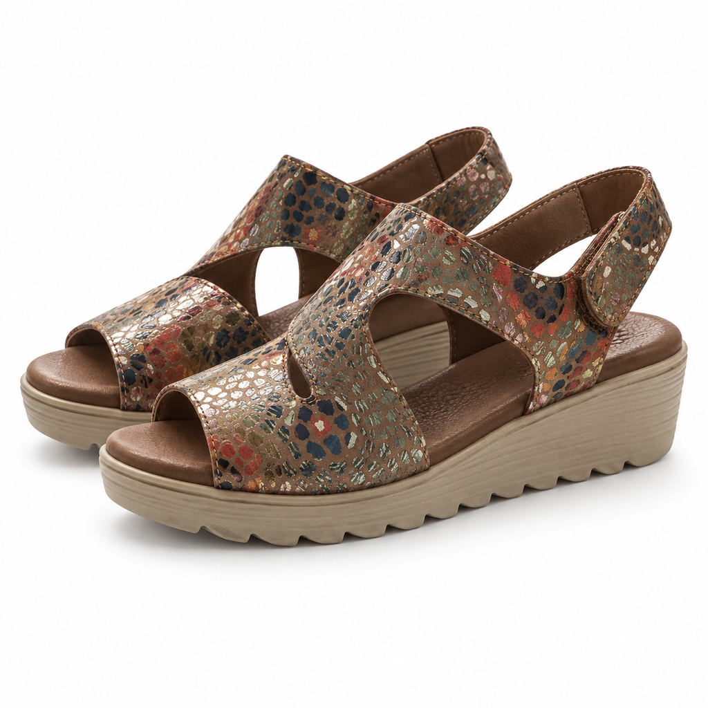 Sandalias de plataforma 18179 color cuero multicolor talla 36 sobre fondo blanco