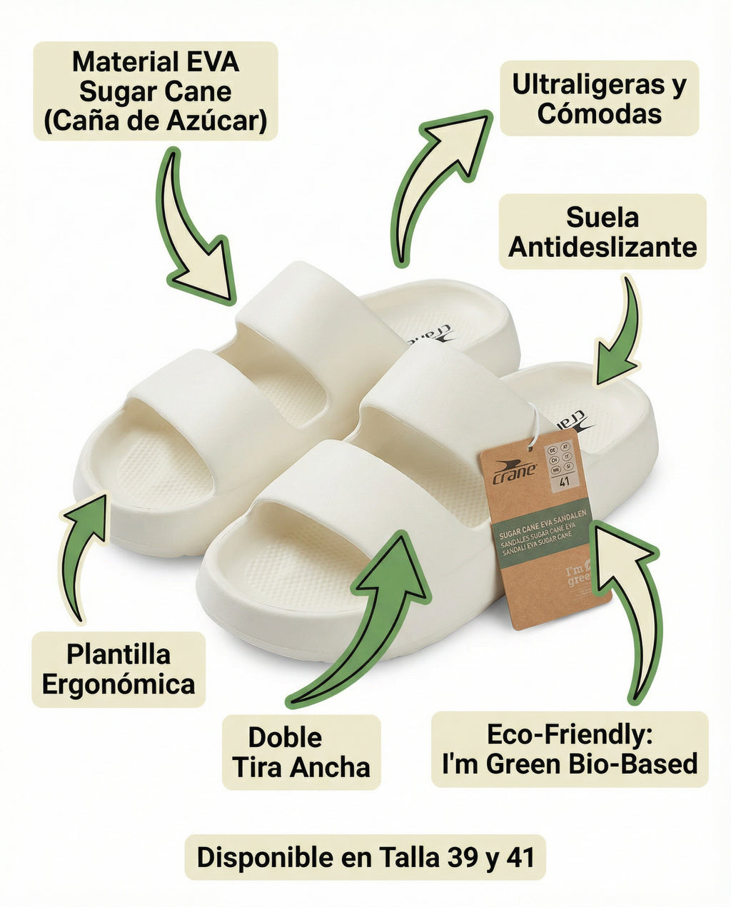 Sandalias Sugar Cane EVA Blancas Eco-Friendly | Crane