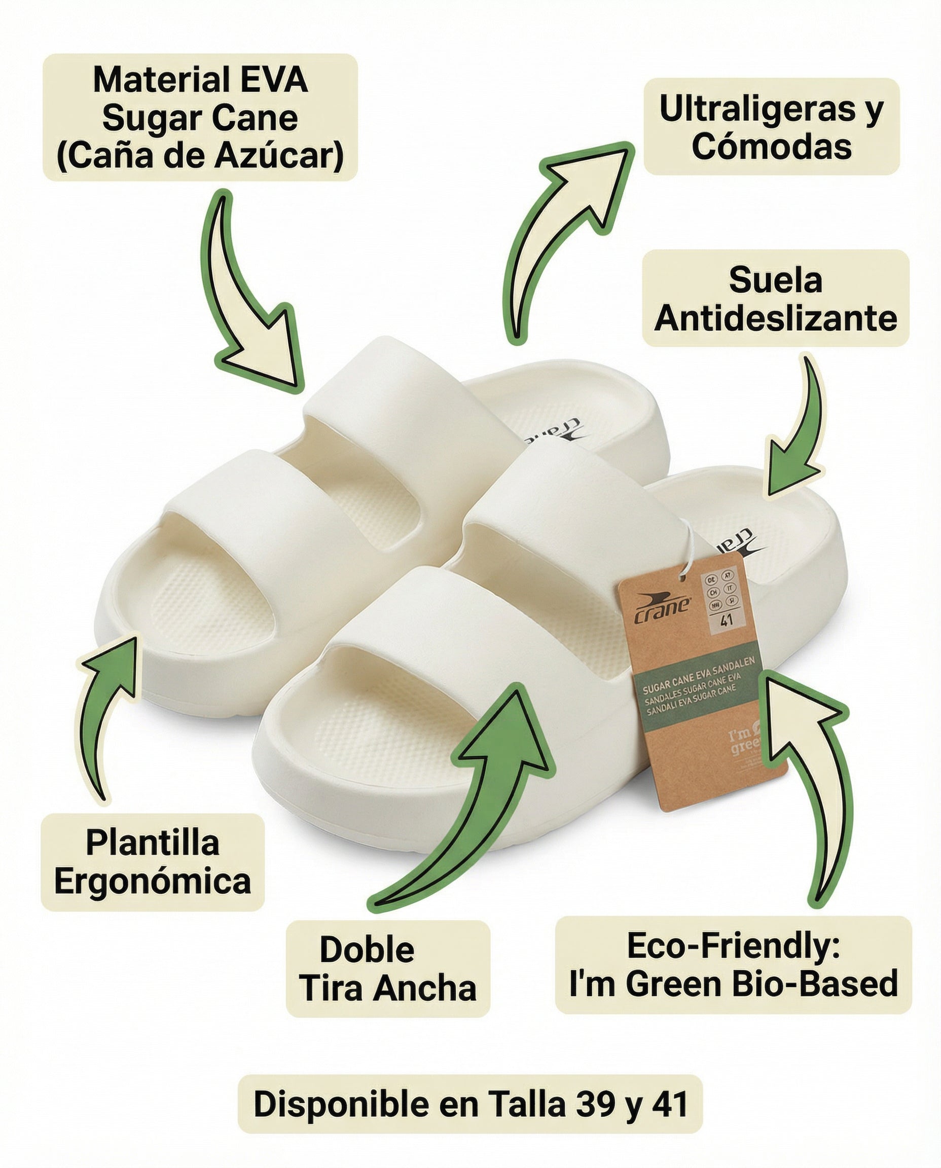 Sandalias Sugar Cane EVA Blancas Eco-Friendly | Crane