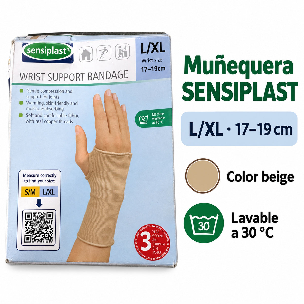 SENSIPLAST muñequera beige L/XL 17–19 cm