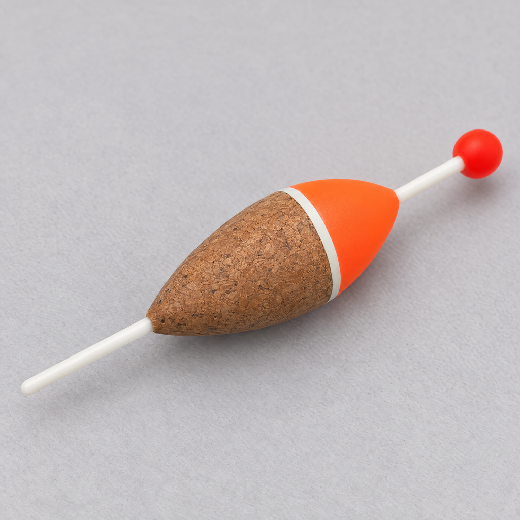 Boya de pesca de corcho naranja · 1 unidad — detalle del cuerpo y la punta naranja