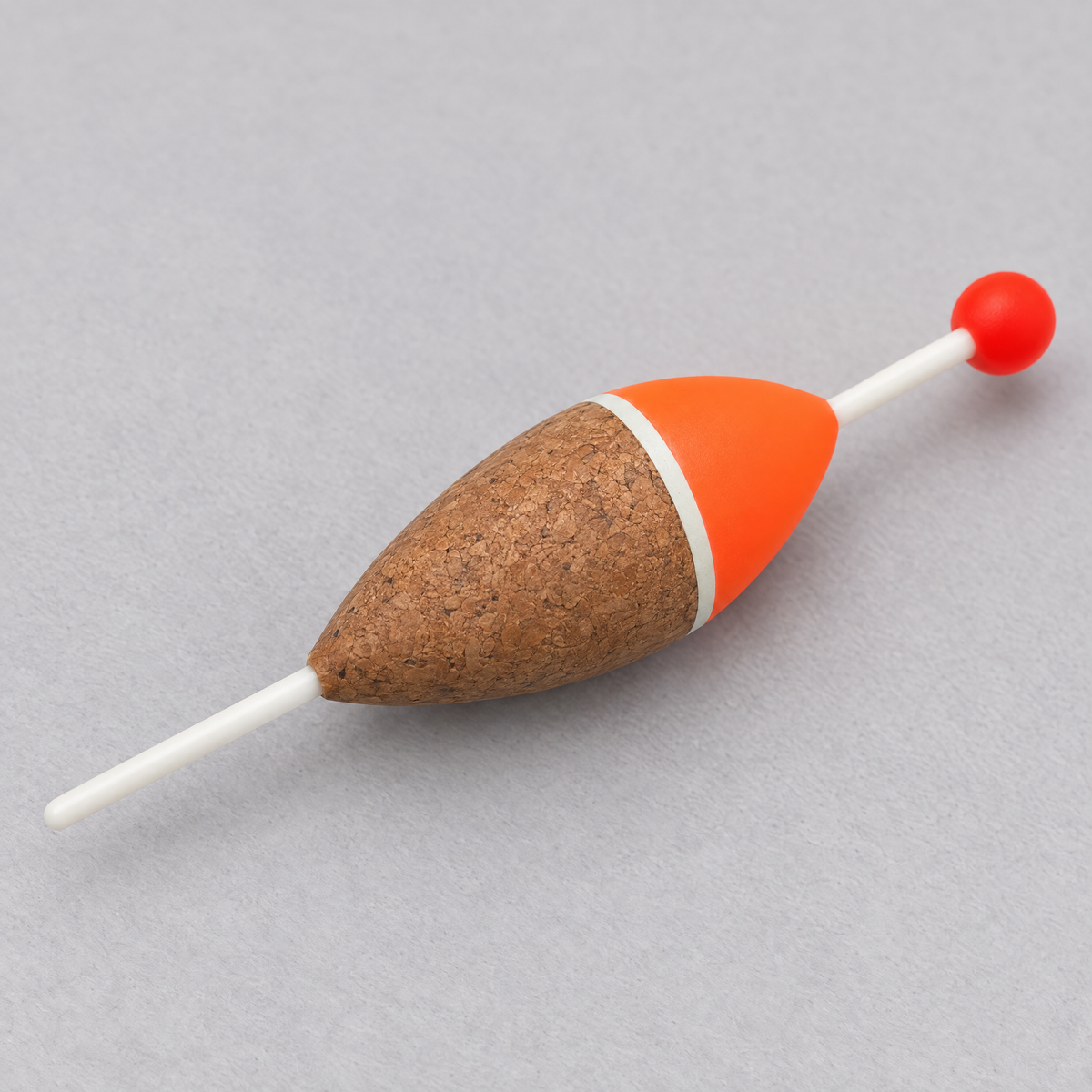 Boya de pesca de corcho naranja · 1 unidad — detalle del cuerpo y la punta naranja