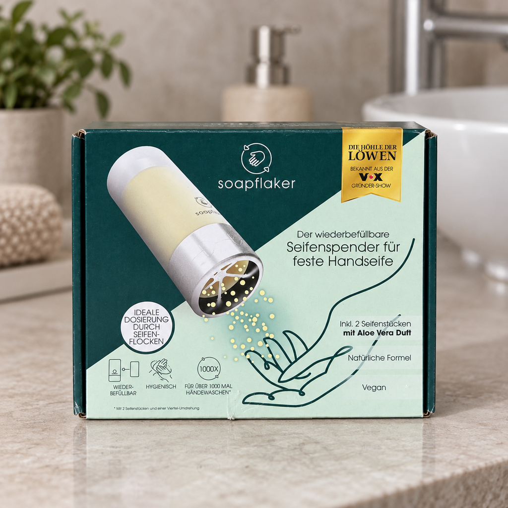 Soapflaker dispensador de jabón sólido con 2 recambios Aloe Vera · ambiente