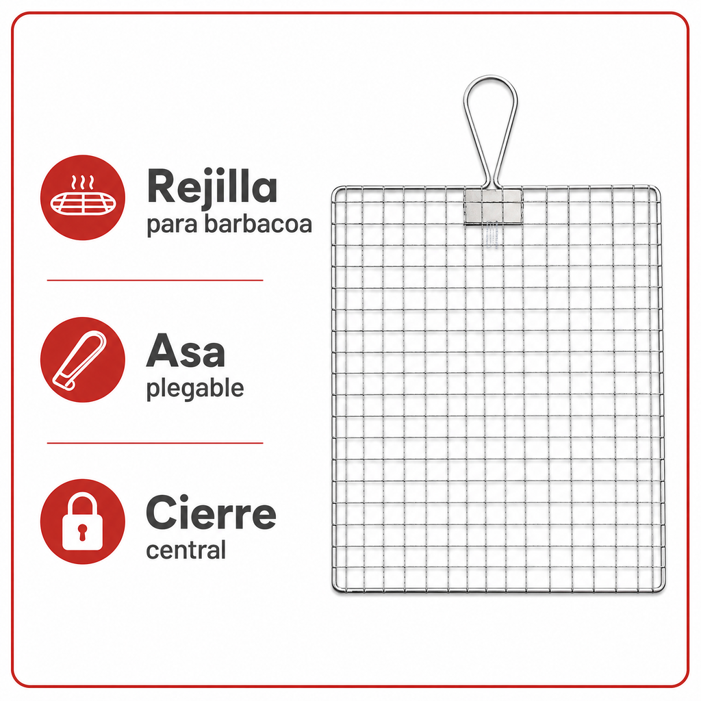 Parrilla metálica para barbacoa con asa plegable