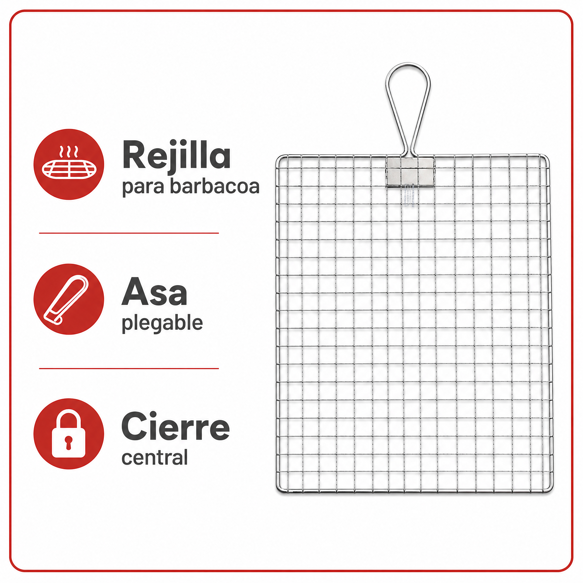 Parrilla metálica para barbacoa con asa plegable