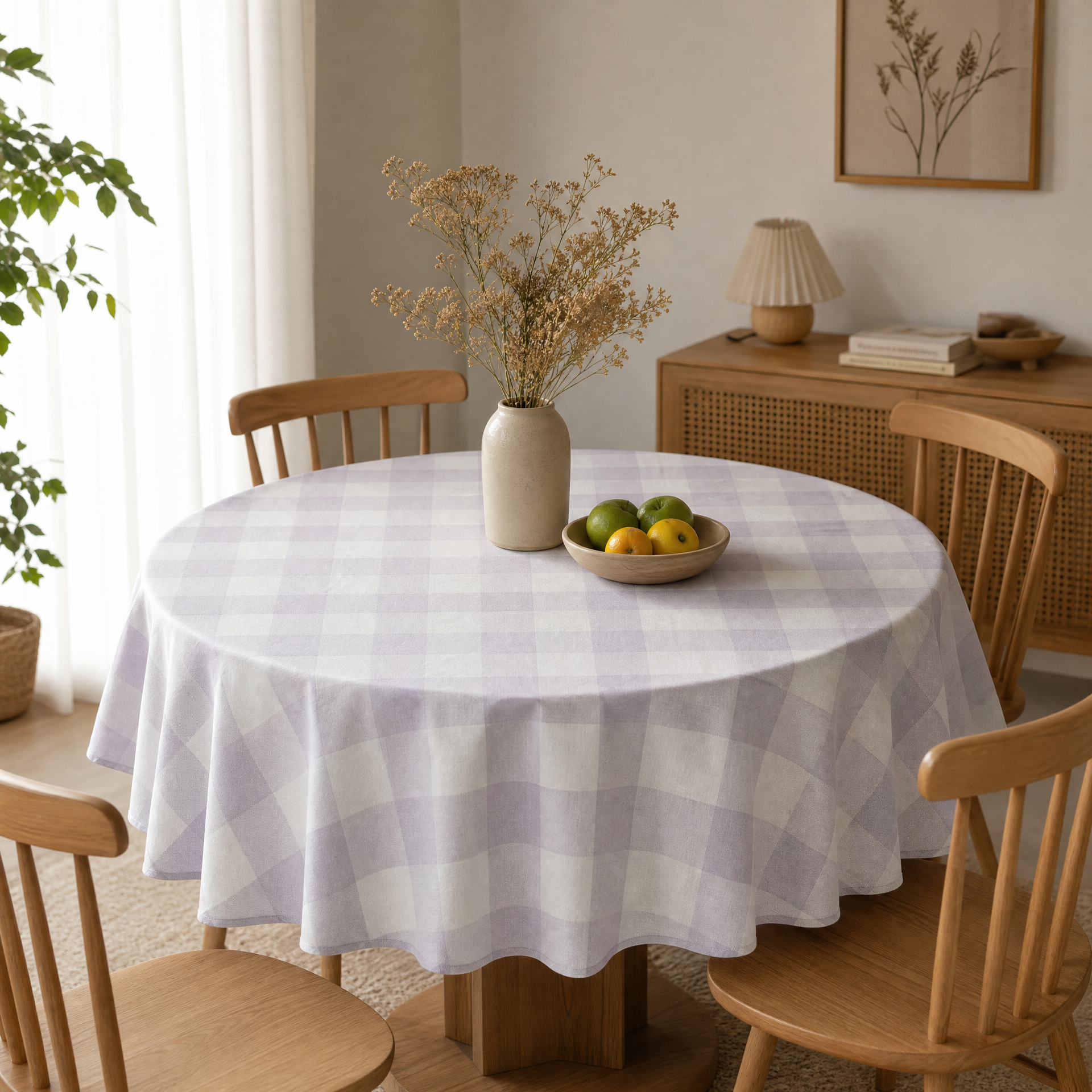 Mantel Redondo Livarno Home a Cuadros Grises y Blancos