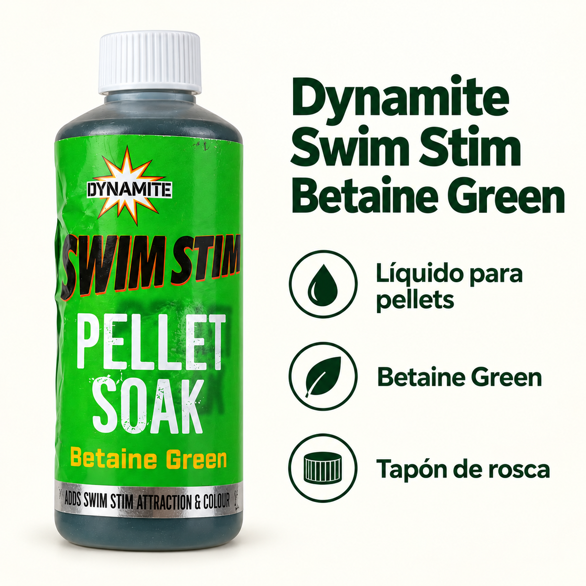 Características visibles de Dynamite Swim Stim Betaine Green