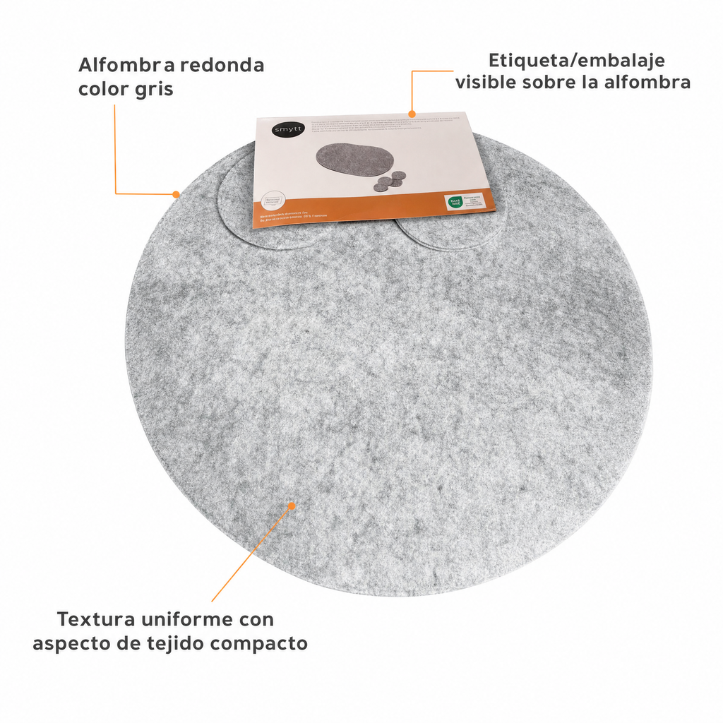 Alfombra redonda gris con textura uniforme