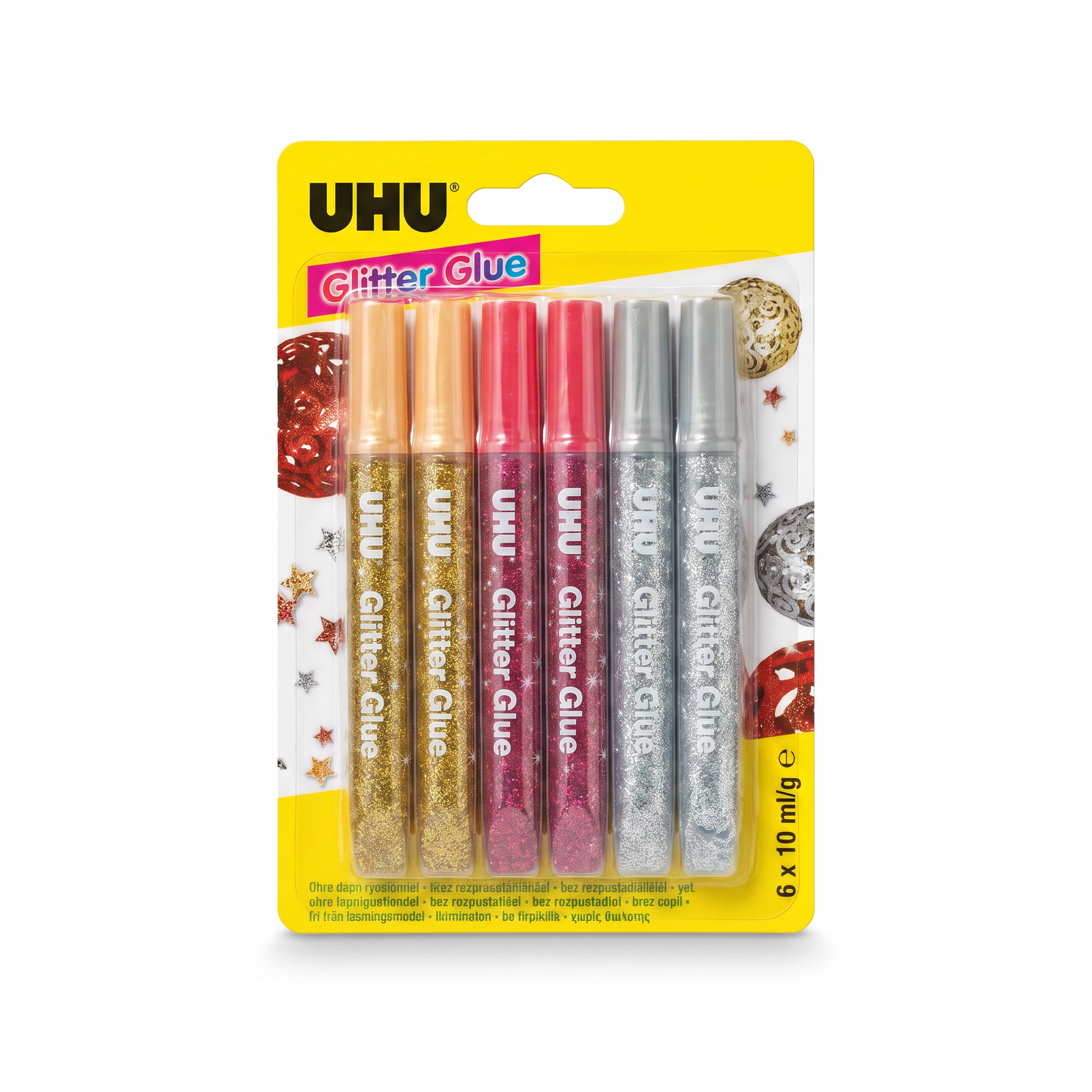 UHU Glitter Glue Pack de 6 Pegamentos con Purpurina 10 ml