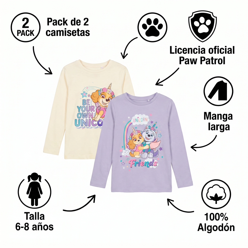 Pack 2 Camisetas Manga Larga Paw Patrol