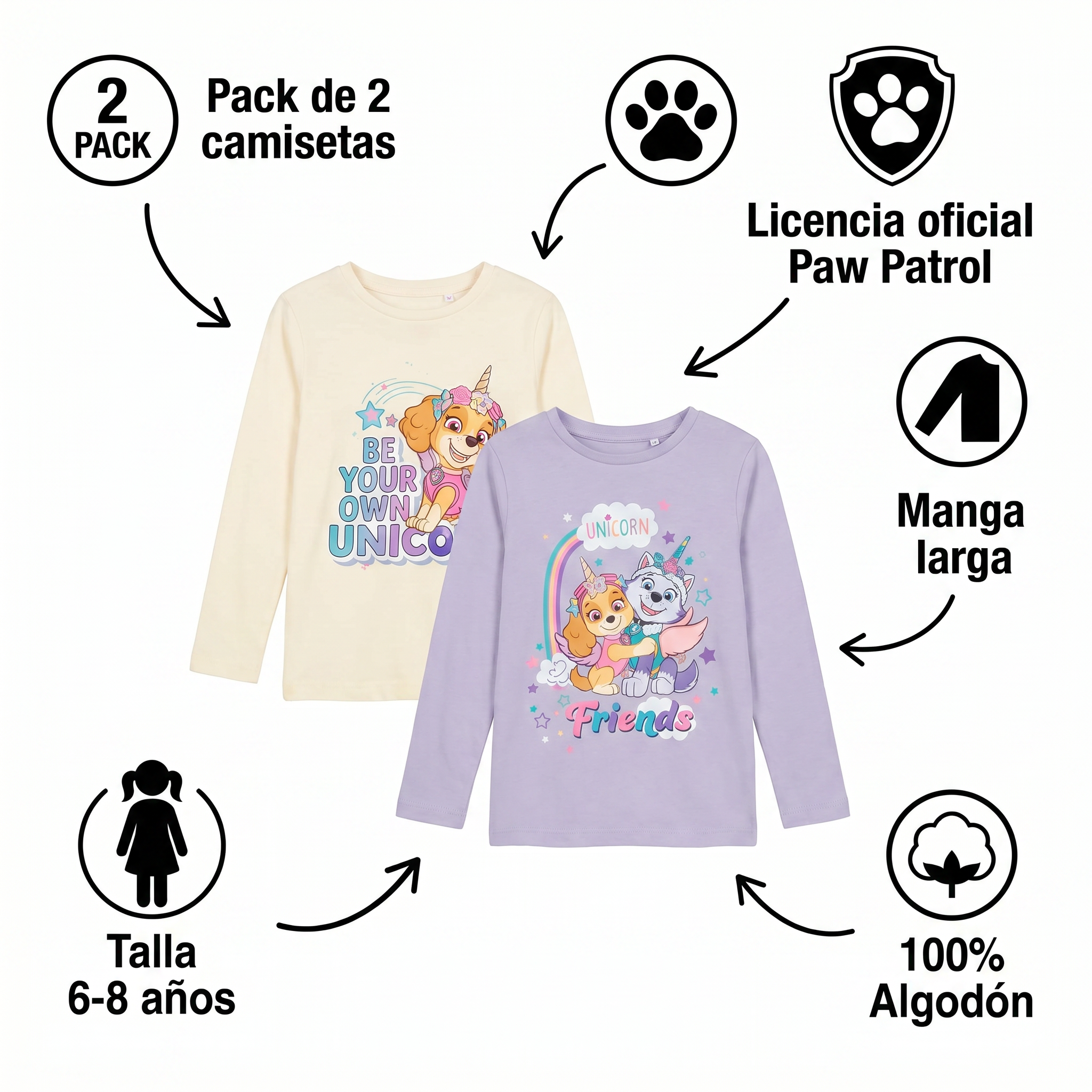 Pack 2 Camisetas Manga Larga Paw Patrol