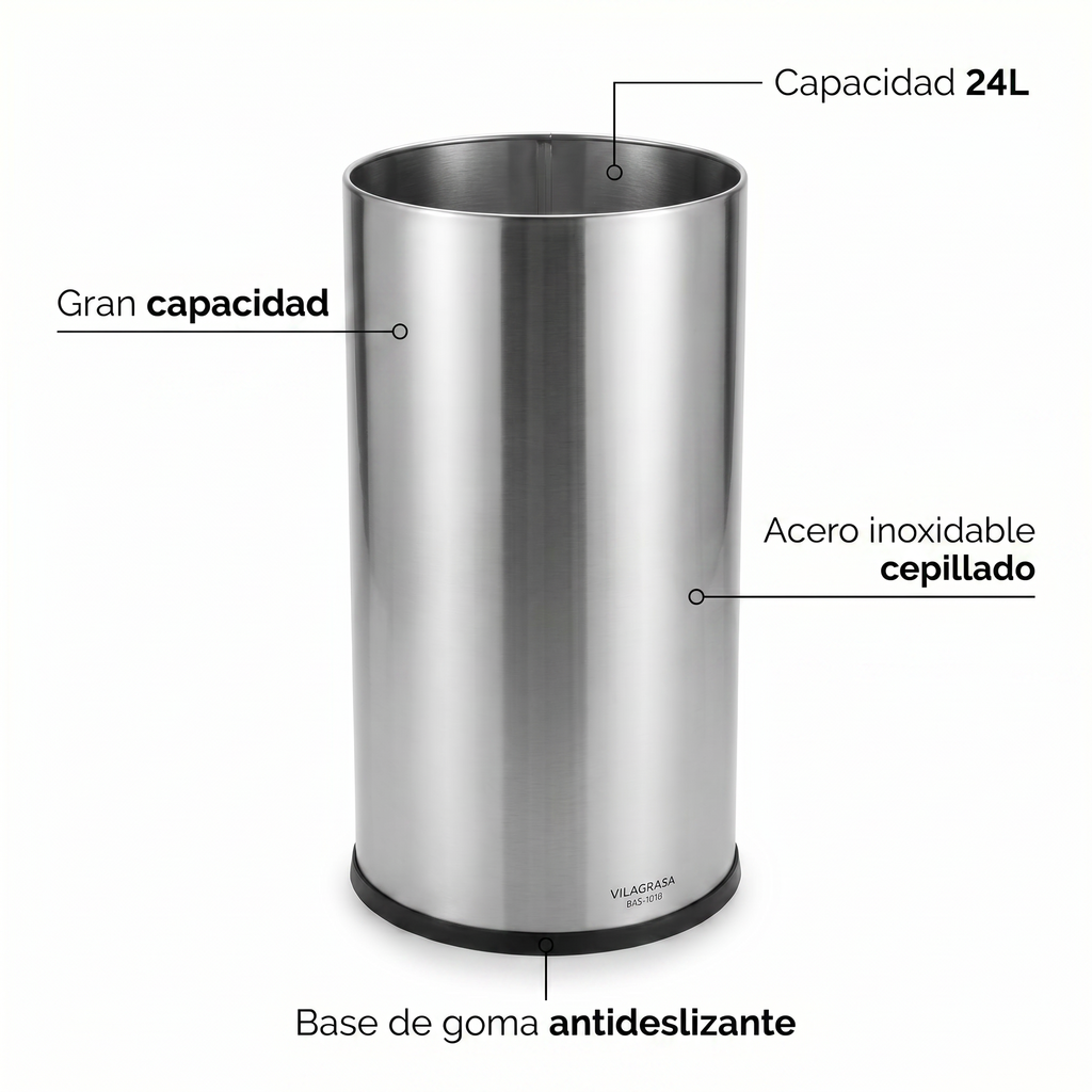 Papelera de Oficina Vilagrasa BAS-1018 — 1018 Inox 24 Litros