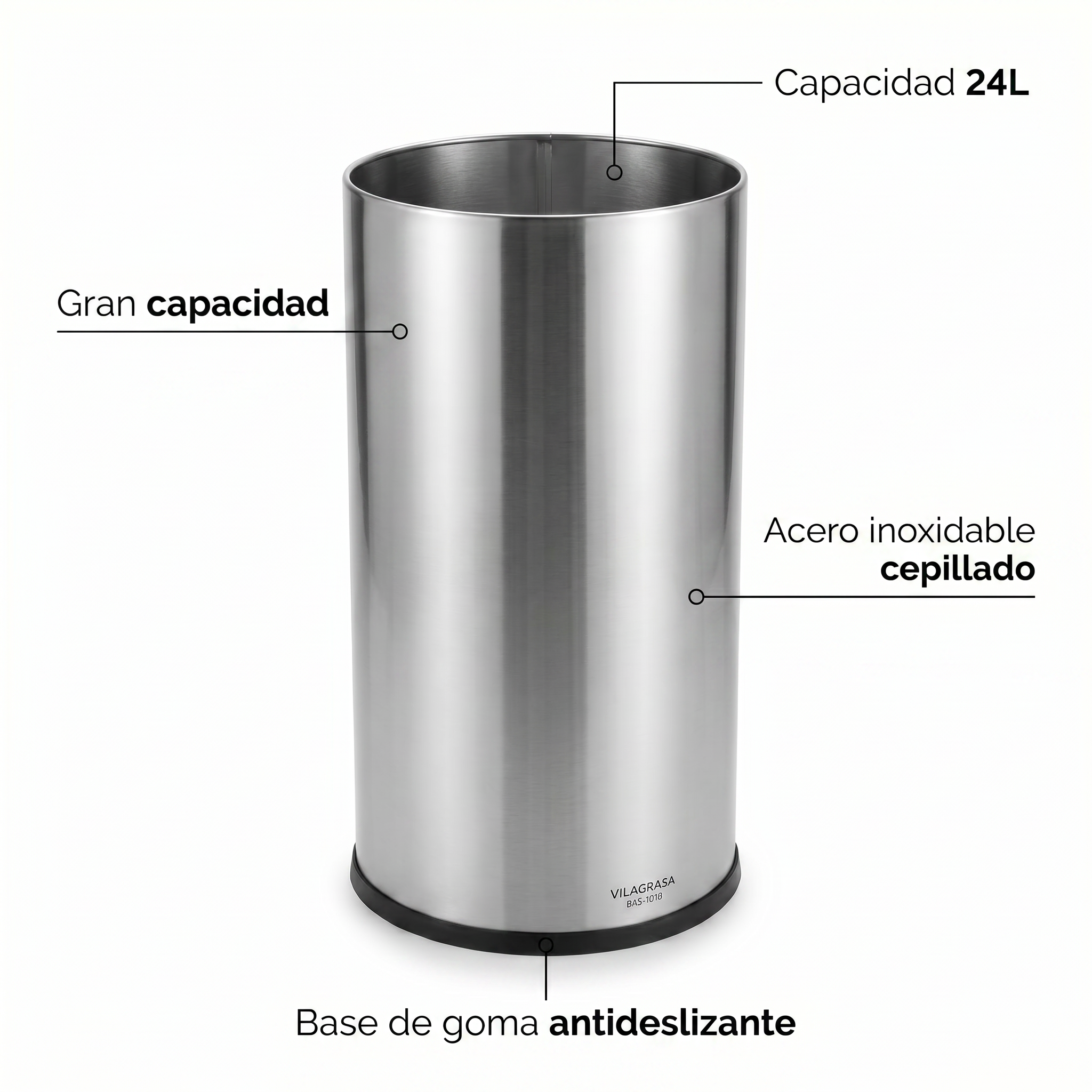 Papelera de Oficina Vilagrasa BAS-1018 — 1018 Inox 24 Litros