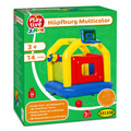 Castillo hinchable multicolor con canasta de baloncesto, aros apilables y pelota