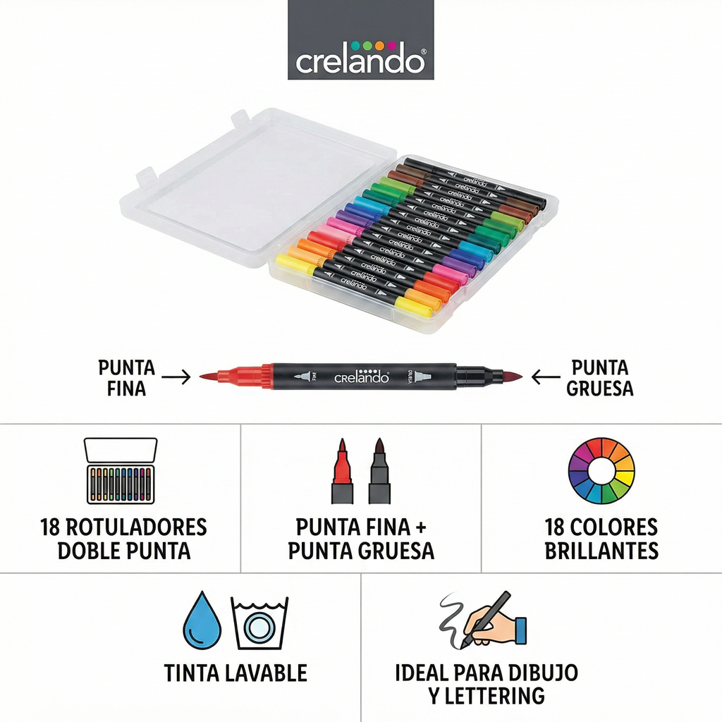 Rotuladores Doble Punta Crelando 18 Colores