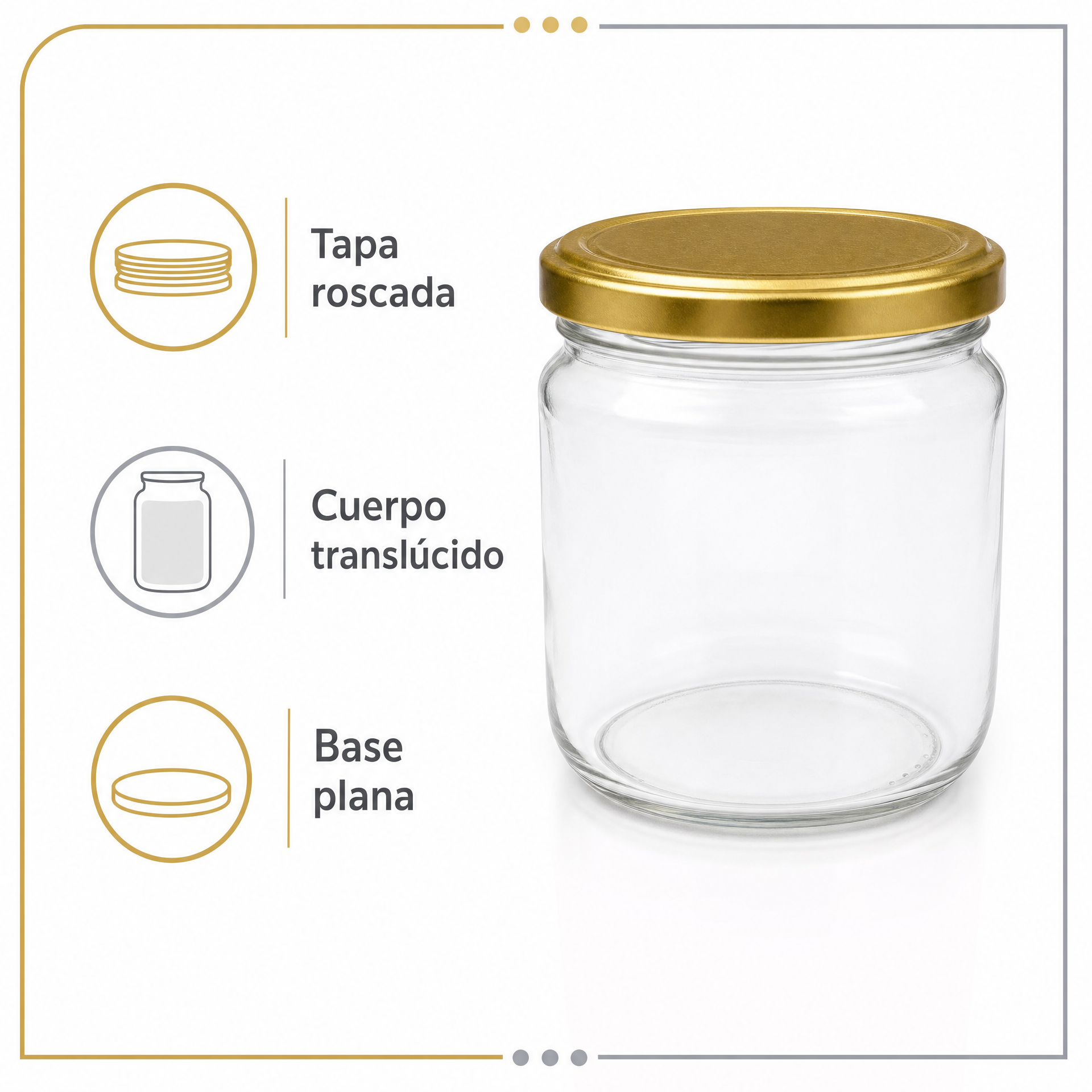 Tarro de conserva con tapa dorada